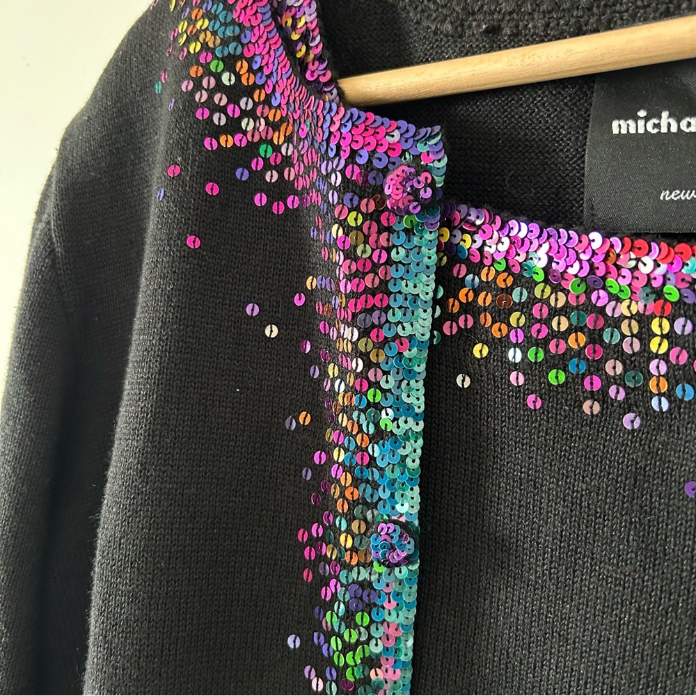 Michael Simon Black Cardigan with Sequins and Matching Sleeveless Top Sz M - Picture 3 of 5
